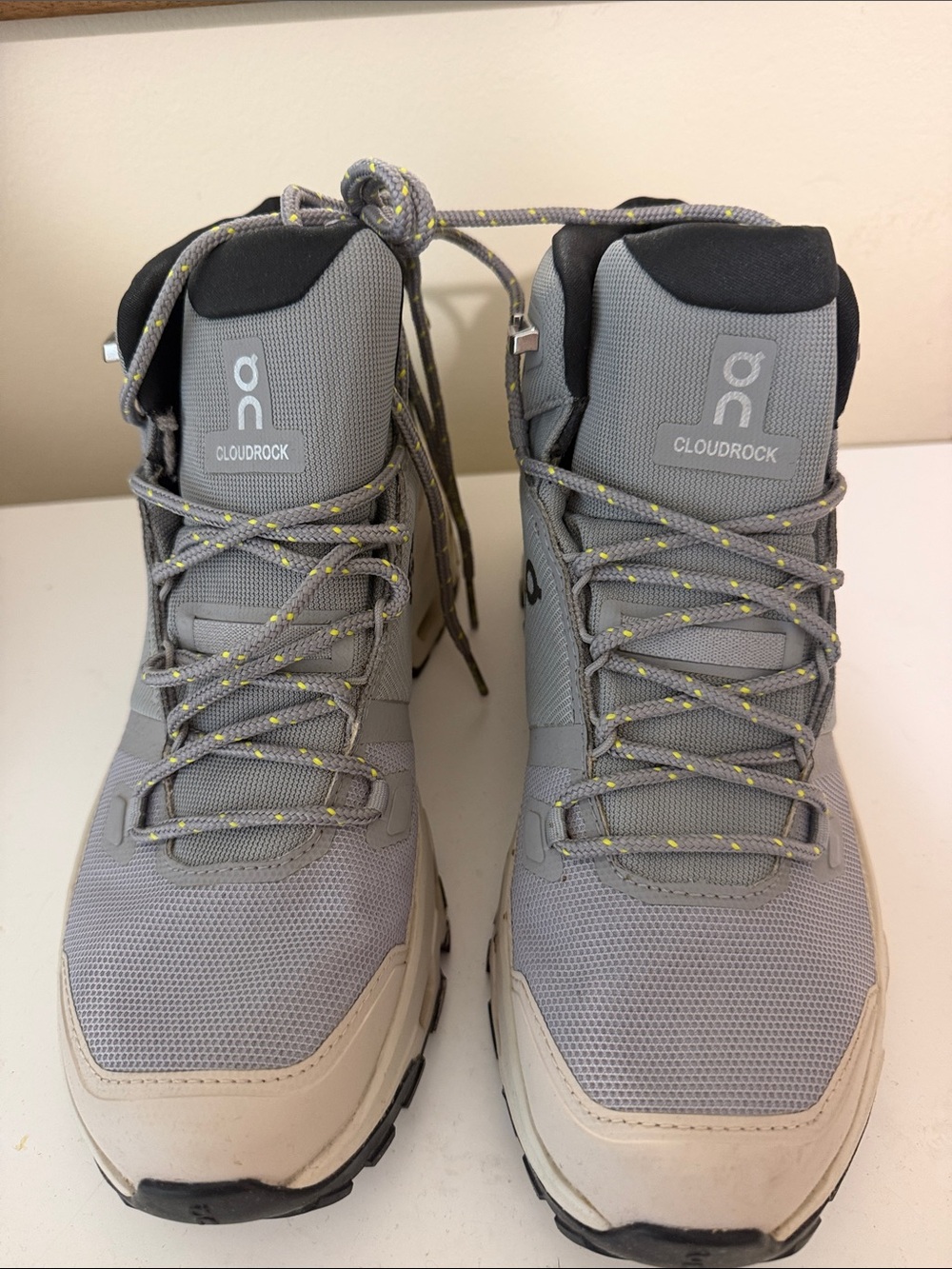 On Running Cloudrock Mid Waterproof Boots - Light Gray with Yellow Accents
